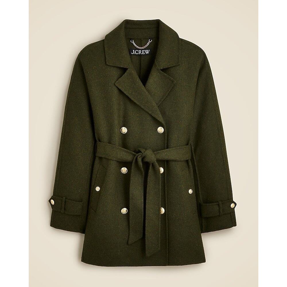 New JCREW Size s Trench Coat in Double-Faced Wool in Green $368 CD100